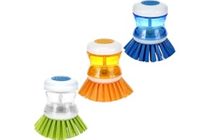 Brosse à Vaisselle vvhippo avec Distributeur de Liquide, 3 Pièces, pour Nettoyer la Vaisselle, les Casseroles, les Plaques de Cuisson, les Plans de Travail et les Éviers