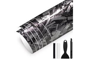 GRTHTATI 150cm x 30cm Covering Forgé Carbone de Voiture Film Autocollant Adhésif Film Carbone de Protection pour Voiture Intérieure/Extérieure, Moto, Vélo (Argenté Brillant, 30cm x 150cm)