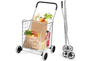 COSTWAY Hopfällbar shoppingvagn, inköpsvagn på hjul, 45 kg belastbar, 83 l, bärbar handvagn, rullvagn, universalvagn för tvätt, shopping och bagage