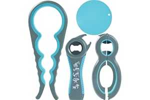 LIRCHES Glasöffner und Flaschenöffner mit Silikongriffpolster - 4Packs Gummi-Glasöffner für schwache Hände, Senioren, Arthritis, ältere Menschen, Kinder, Multifunktions-Flaschenöffner für die Wandmontage