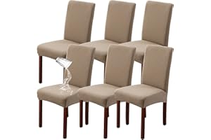 JUNZHE Juego de 4/6 fundas para sillas de comedor, modernas fundas elásticas protectoras para sillas, fundas extraíbles y lavables para sillas de cocina (arena, 6 piezas)