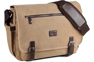 Kasgo Messenger Bags for Men, Water-Resistant Canvas Laptop Shoulder Bag 14 inch Vintage Mens Satchel Bag Briefcase with Padded Shoulder Strap and Luggage Sleeve