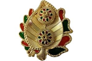EliteKoopers 1pc Golden color Plastic Haldi Kumkum Holder, Kankavati, Puja Plate Decorative Pooja Article Leaf shape