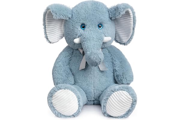 BEJOY XXL Grand Éléphant en Peluche, Doudou Doux avec Yeux 3D, Grand Ours en Peluche pour Enfants, Bleu, 100 cm