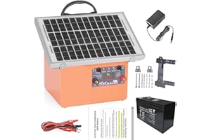 FarmNix 32 KM ClôTure éLectrique Solaire, Pour Animaux de bétail de 0.5J / 9.5kv avec Panneau Solaire de 7.5W 12V 7Ah, alimentation électrique de clôture de branchement pour la faune, ferme, volaille