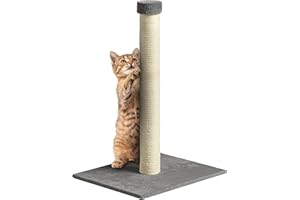 ZENO 63CM Tall Cat Scratching Post | Claw Scratcher Sisal Rope | Carpet Covered Heavy Base | Vertical Full Scratcher | Natural Grey Soft Base
