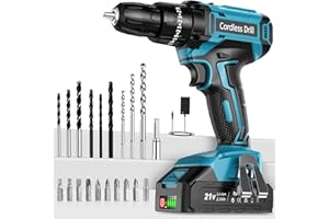 MHPRO Cordless Drill Driver 21V, Cordless Hammer Drill with Battery 2000mAh, 25+3 Torque, 42N.m Max ElectricDrill, 24PCS DrillBits, 2 Speed, LED Light for Home and Garden DIY Project