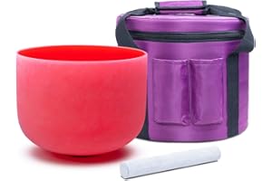 KVKA 432 Hz 8 Inch C Note Crystal Singing Bowl Root Chakra Red Color with Carrying Case
