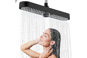 JINYOMFLY Deszczownica z deszczownicą, regulowana 360°, głowica prysznicowa do łazienki, czarna