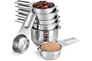 Miarki: U-Taste 18/8 miarki ze stali nierdzewnej Zestaw 7-częściowy: 1/8 szklanki, 1/4 szklanki, 1/3 szklanki, 1/2 szklanki, 2/3 szklanki, 3/4 szklanki, 1 filiżanka suchych i płynnych składników