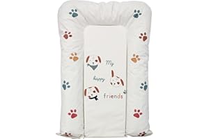 Babycalin - Matelas à langer bébé Flocons My Happy Friend imperméable et confortable - Matelas à langer 50x70 cm - Matelas de table à langer bébé en PVC - Bords arrondis réhaussés - Toutou