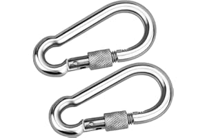 LONGINTO 2 Pieces M8 Auto Locking Carabiner Clip, Steady Heavy Duty 316 Stainless Steel Locking Carabiners Hook, M8 Fire Brigade Snap Hook with Nut Gauge for Outdoor, Camping, Hiking