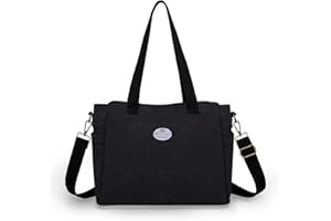 HUA ANGEL Mujer Bolsa de Hombro con Cremallera Lienzo Bolso de Bandolera Grande Bolso Totalizador Bolsa de Compras Bolsa de Mano para Trabajo Playa Vida Diaria Escuela