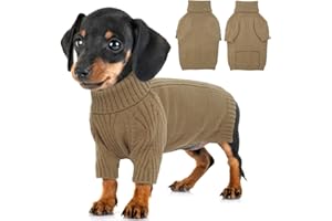 KATZINST Hundepullover Kleine Hunde, Hundepullover Dackel Weihnachten Hundepulli, Warm Rollkragen Strick Pullover für Hunde, Welpenpullover Hundepulli für Kleine Hunde Chihuahua, Gelbbraun XS