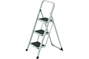 GENERIQUE - Trittleiter - 3 Stufen - Stahl und Gummi - Weiß - Klapptritt - Tritthocker - Stahl-Klapptritt-Leiter