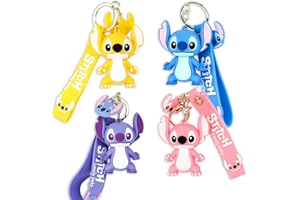 Clvsyh 4 Piezas Llavero de Dibujos Animados, Lilo & St-itch Llavero, Llavero Muñeca, Llaveros de Regalo Para La Decoración de Uso Múltiple, Accesorios Perfectos (rosa + amarillo + azul + morado)