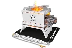 Bestargot Poêle à bois portable Hobo - Pliable et coupe-vent - En acier inoxydable - Avec sac de transport - Multifonction 3 en 1 - Pour le camping en solo, la randonnée, la randonnée