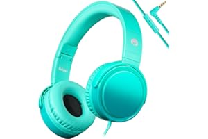 RockPapa Casque Audio pour Enfants, 982 Auriculaire avec Fil, Casque Audio Stéréo HD avec Micro, Casque Audio Jack 3.5 mm - Réglable, Léger, Confortable et Pliable (Vert)