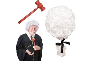 PSFXBM 2 Pcs Judge costume accessories Judge Wig Mini Wooden Judge Gavel Toy Judge Court Lawyer Wig Headwear Party Costume Accessories for Cosplay Role-playing Halloween Costume Accessories Theme Party