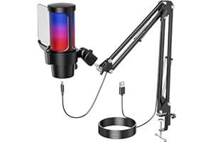 OBVHNUA USB Micro Gaming kit Microphone PC RGB avec Support de Bras Microphone à condensateur Antibruit avec Silence Gain Plug and Play pour Streaming Jeux Podcast pour Ordinateur Mac PS4/5 Twitch