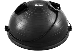 ‎ZELUS ZELUS Balance Ball Trainer Anti-Rutsch Balance Ball Halbkuge mit Widerstandsbändern Gymnastikball für Yoga Fitness, Krafttraining, Core Training, Gleichgewichtstraining
