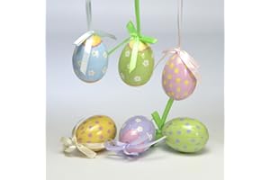 Gisela Graham Set of 8 Easter Egg hanging Tree Decorations Floral and Spotty 6cm