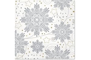 TETE A TETE 3-Ply Xmas Tissue Paper Serviettes Christmas Napkins for Decoupage 33cm x 33cm - (Pack of 20) (Snowflakes Silver)