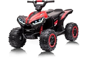 BALOVEBY 12 V Elektrisches Quad für Kinder, Elektroauto Kinder ATV mit Musik, Hupe, LED-Scheinwerfer, 83 x 53 x 56 cm, für Kinder 3-8 Jahre (Rot)
