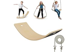 Froadp Balance Board in legno con corda extra lunga da 3 m, per bambini a partire dai 3 anni e adulti, giocattolo in legno fino a 100 kg, 82 x 30 x 19 cm, con tappetini antiscivolo in EVA