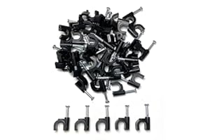 TR CABLE 50 x 8mm Negro Clips Rondos de cable de pared, Clavos de pared de cable Maneja el cable eléctrico CAT5/CAT6,RG6,RG59,RJ45 Cable en Hogar, Oficina, Accesorios de escritorio
