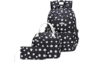SIVENKE Backpack for Girls Middle School Bag Lunch Bag Set Lightweight Kids Bookbag with Cute Pawprint Water Resistant