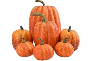 Benoon Künstliche Kürbisse, 7-teiliges Set, Kürbis-Ernte, bunte Polystyrol-Styropor-Statue, Dekoration für Zuhause, Garten, Halloween, Gelb