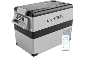 EUHOMY 40L Car Fridge Freezer 12V, Portable Camping Freezer Car Refrigerators with APP Control, Compressor Fridge with 12/24V DC & 110-240V AC, 42dB Quiet for Camping, RV, Road Trip, Picnic(Gray)