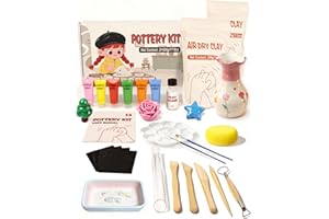 cycletour Kit Poterie, 1 kg Argile Autodurcissante, Comprenant 20 ML Vernis Argile, 5 Outils de Façonnage et Mode D'emploi. Kit Poterie Adulte pour Débutants et Adultes