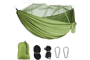 ACEMOOW Camping Hammock with Mosquito Net, Lightweight Double & Single Portable Nylon 2 Person Hammocks Set Accessories for Travel Outdoor Hiking Backpacking Picnic Beach Garden - 102 x 55 inch Green