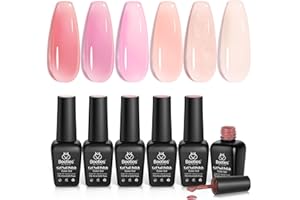 BEETLES GEL POLISH Beetles Jelly Gel Nail Polish Set, 6 Colours Aesthetic Nude Shimmer Giltter Nails Sheer Pink Gel Polish Kit Translucent Soak off Uv DIY Manicure Gifts for Women Girls