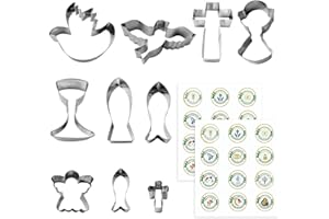 TIMJJG 10 stück Kommunionformen und 24 Stück Aufkleber, Keksformen, Backutensilien, Fondantkuchenformen, Edelstahl-Schneidformen, Taufdekorationen, geeignet für christliche Kommunion, Taufe