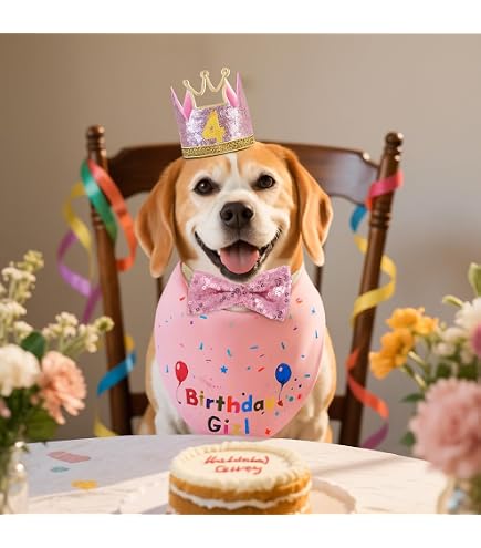 Hunde-Geburtstagsset – Rosa Paillettenmütze & "Birthday Girl" Halstuch Für Kleine Hunde