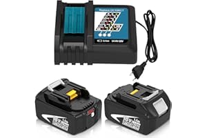 DOSCTT 2 pièces 5000mAh Batterie de Rechange pour Makita 18V + 3A DC18RCT Chargeur Compatible pour Makita 14.4V-18V BL1830 BL1850 BL1860 BL1840 Batterie