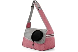 FLOVIPPET Bandolera para Perro Transportín, Portabebés Ajustable con Manos Libres para Perros, Bolsa de Viaje para Pequeño Perros Gatos Mascotas, Lavable a Máquina (Rosa)
