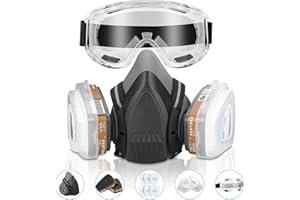 DK177 Dust Mask Respirator Mask, Reusable Full Face Mask with Filters and Safety Goggles,Gas Mask Spray Paint Mask,Dust Masks for Sanding,Building Work,Painting and Chemical Fumes