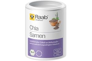 ‎RAAB VITALFOOD Raab Vitalfood Bio Chia-Samen, Premium Qualität, vegan, reich an Ballaststoffen, enthält natürlicherweise Calcium, B-Vitamine, ungesättigte Fettsäuren, quellfähig, 1er Pack (200 g)