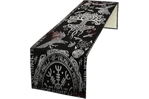 kikomia Baumwolle Leinen Tischläufer Rechteckige Wikinger Rabe Baum des Lebens Tischdecke für Hochzeit Urlaub Heimdekoration Wikinger Dekorativ Abdeckung Tischplatte (33×91cm, Blood)