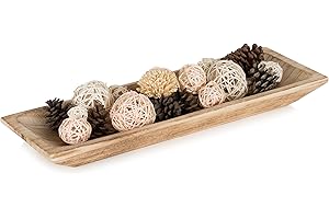 Hanobe Decorative Wood Dough Bowl: Large Long Wooden Centerpiece Table Decorations Natural Candle Holder Tray Decor Rustic Unfinished Centerpieces for Dining Room Kitchen Fruit Bowls, Burnt