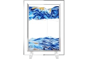 AzureLeap 3D Dynamic Sand Art Liquid Motion, Moving Sand Art Picture Square Glass 3D Deep Sea Sandscape in Motion Display Flowing Sand Frame Relaxing Desktop Home Office Work Decor (7inch-Blue)