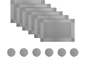 pigchcy Grey Elegant Placemats Set of 6 with Coaster Vinyl Washable Placemats for Dining Table (45 x 30cm)