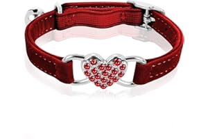cobee Bling Heart obroża dla kota z dzwonkiem, regulowana obroża dla kota z pasem bezpieczeństwa, stras dla zwierząt domowych (czerwona)