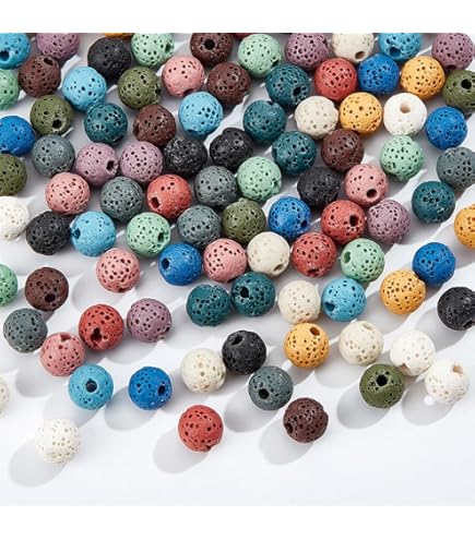 OLYCRAFT 190pcs Natural Lava Beads, 8~12mm, Dyed, Colorful Chakra Beads, Round Column, Rice, Flat, Round Gemstone, Loose Beads, Energy Beads for Bracelets, Necklaces, Jewellery