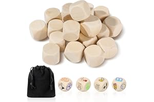 Kasyat 20 Pieces DIY Empty Cubes Unpainted 6-Sided Blocks with Round Corners for People Over 6 Years (20 mm, Wood)