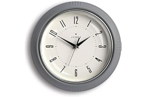 Jones Clocks® Ketchup wall clock | Retro round clock | 25cm | Grey | Easy to read numbers | Perfect for kitchen or office